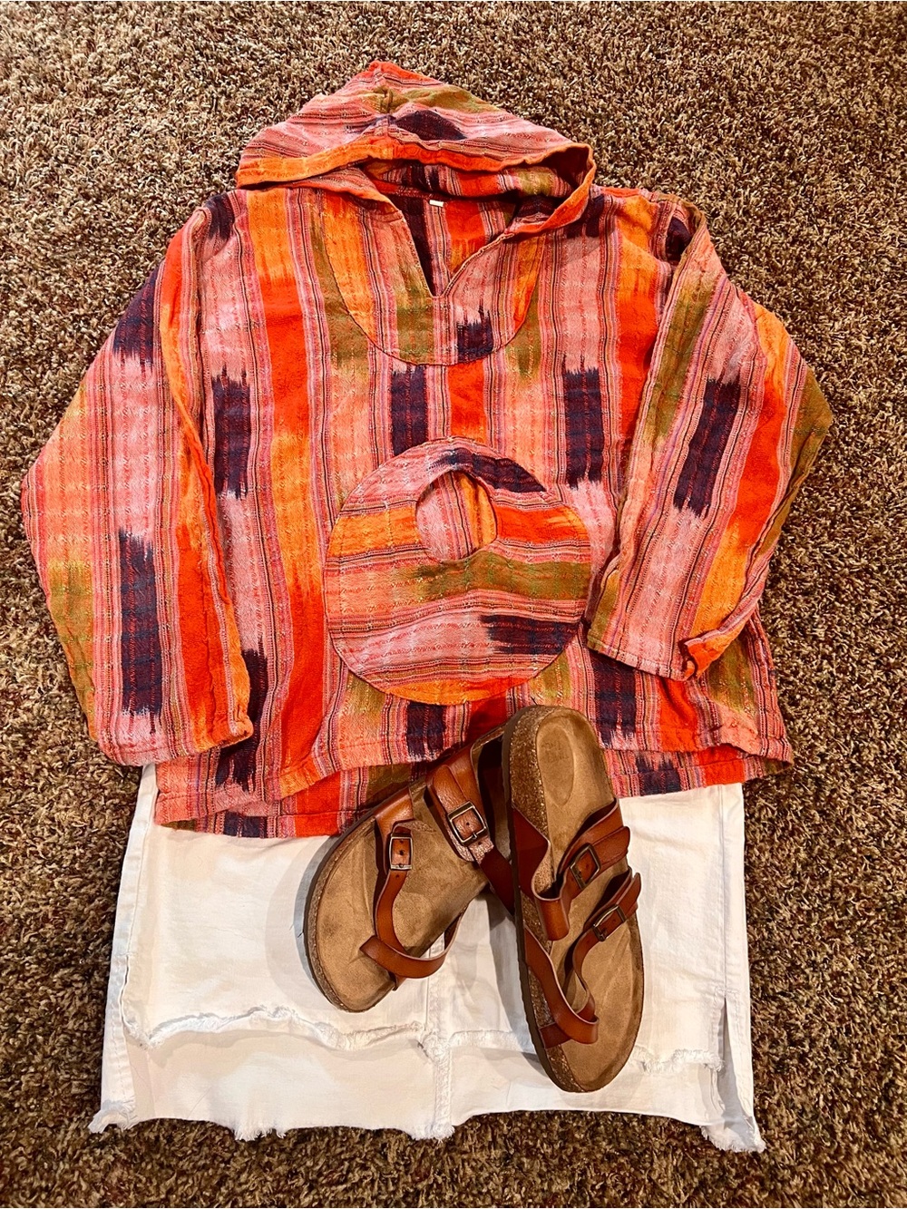bohemian-style striped hoodie Medium